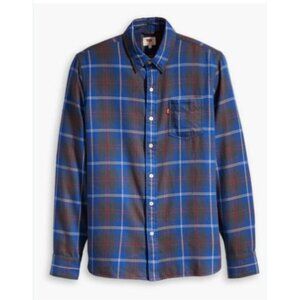 Levis Mens Plaid Long Sleeve Shirt  Size Large Blue & Red